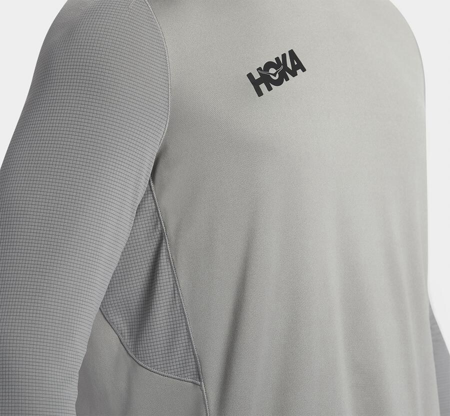 Hoka Australia One One Performance Long Sleeve - Mens Tops Grey - SACBE-7435